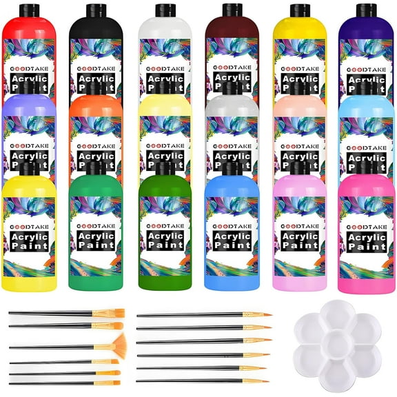 GOODTAKE acrylic paint, luminous pigment. Canvas paint, non-toxic, odorless, quick dry. Glow Paint for kids, adults, and beginner artists to make your paintings talk and shine (18 colors)