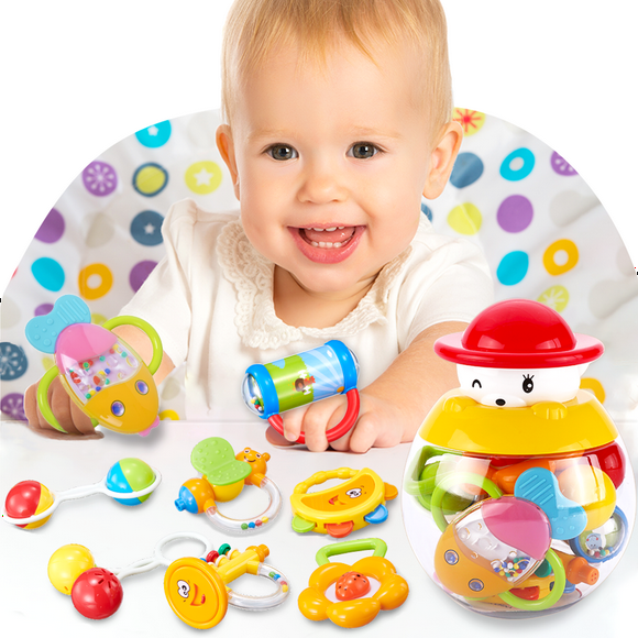 GOODWAY Baby Rattles 0-6 Months,Infant Toys for babies 6-12 months, 8 Pcs Teether Grab Shaker Rattle Set, Newborn Development Birthday Gift 2 3 4 5 7 9 10 Month Boy Girl (Multicolor)