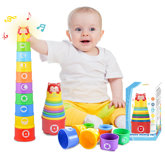 GOODWAY Baby Stacking Cups Toys,Early Educational Toy for Toddlers 1-3 Years,Nesting Toys 10 Months,with Light and Sound,Suitable for Infant,Boys,Girls(10 Pcs)