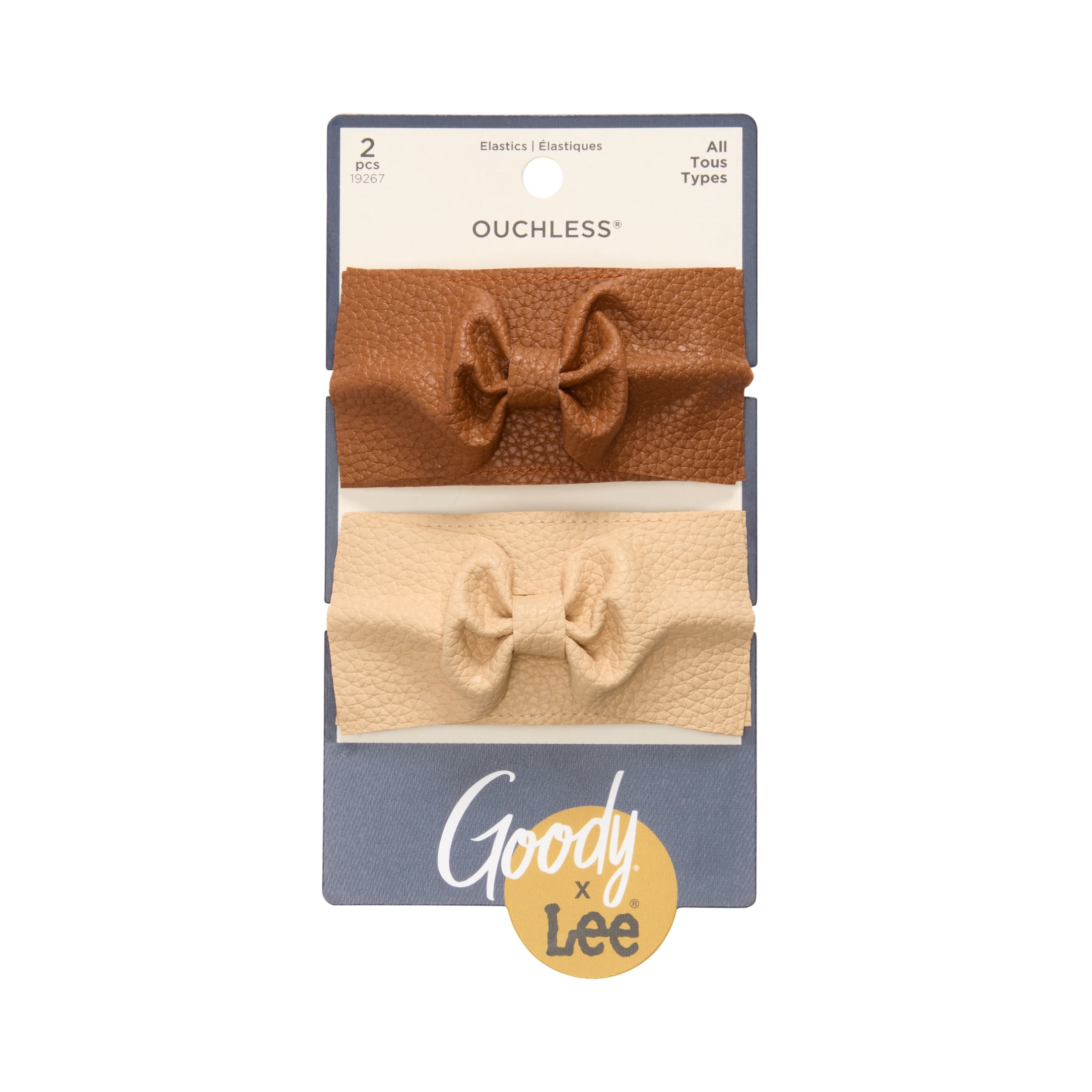 Goody x Lee Faux Leather Ponytail Cuffs, Ouchless Elastic, Gentle Hold, All Hair Types, 2 Count