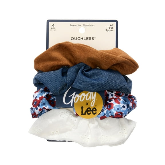 Goody Lee Ouchless Scrunchies, Mixed Colors, No Damage for All Hair Types, 4 Count