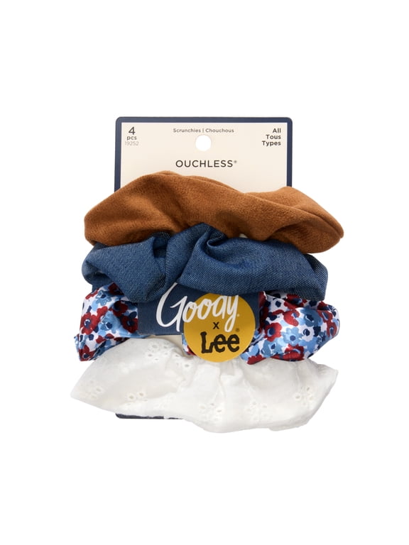 Lee Ouchless Scrunchies, Mixed Colors, No Damage for All Hair Types, 4 Count
