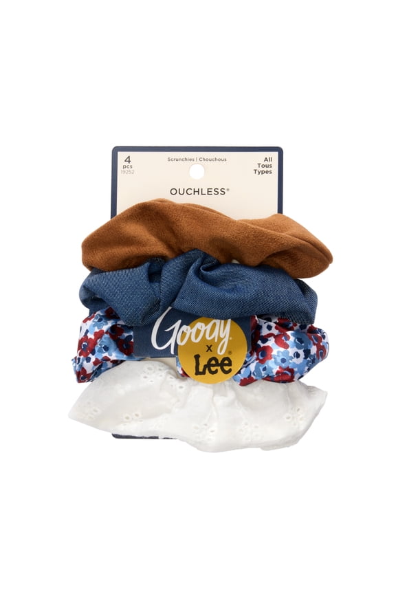 Lee Ouchless Scrunchies, Mixed Colors, No Damage for All Hair Types, 4 Count