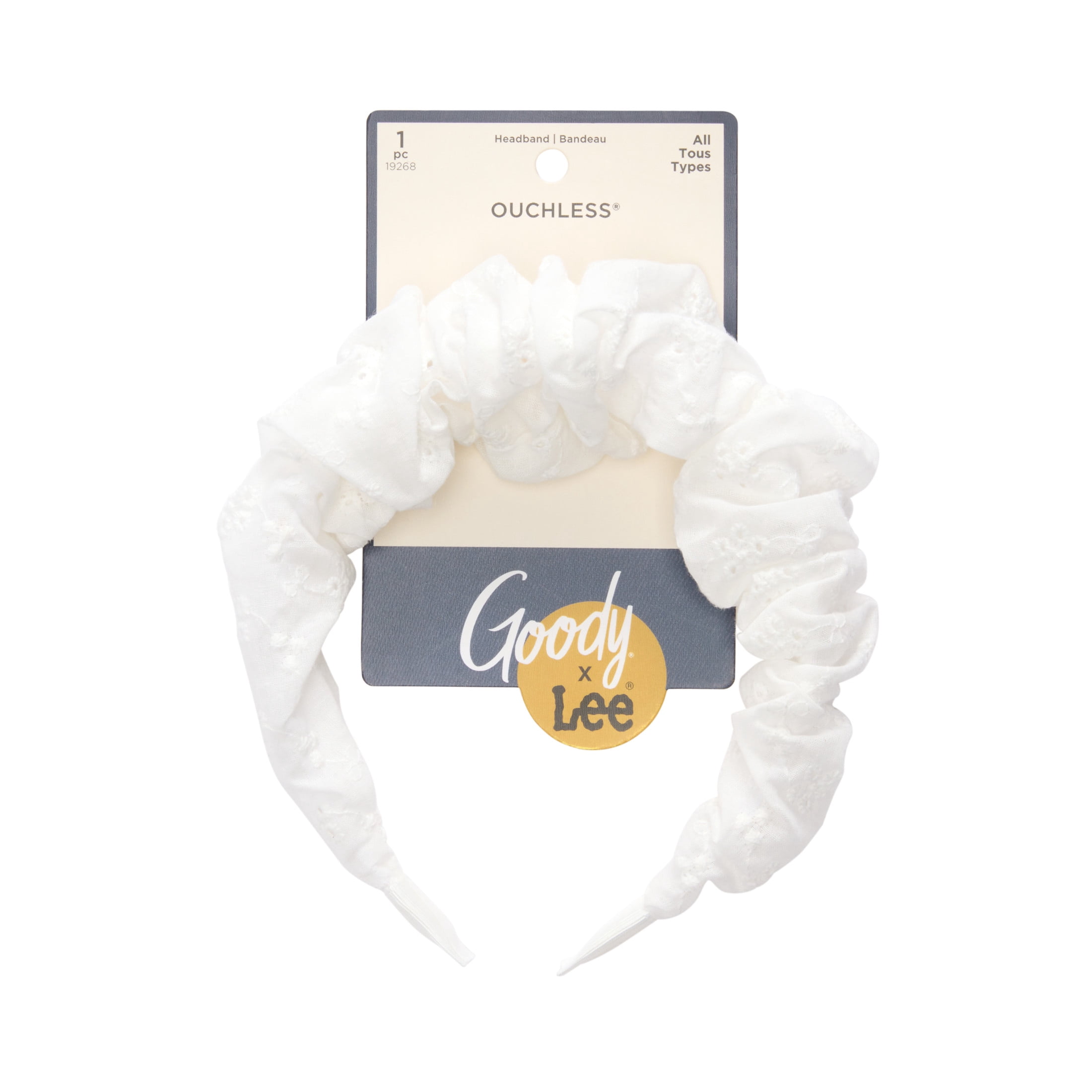 Goody Lee White Ruched Headband, No-Pain All Day Comfort for All Hair Types, 1 Count