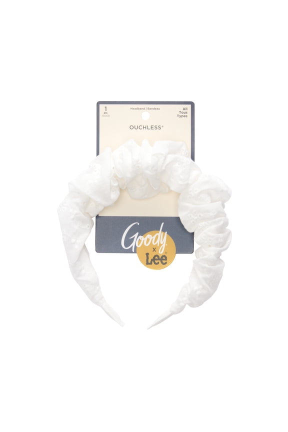 Lee White Ruched Headband, No-Pain All Day Comfort for All Hair Types, 1 Count