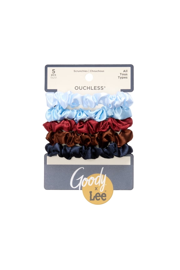 x Lee Satin Thin Hair Scrunchies, No Damage, All Hair Types, 5 Pack
