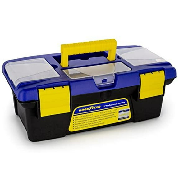 GOODYEAR - 13 Inch Small Tool Box with [Removable Side Comportment], Plastic Box with Handle, Tool Organizer Storage Box, Removable Inner Tray, Lightweight & Easy to Carry, Mini Toolbox