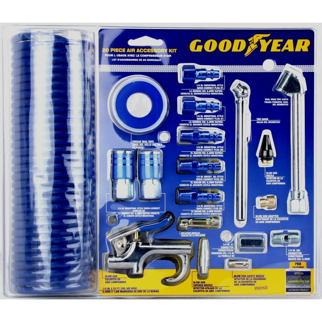 GOODYEAR 20 Piece Accessory Kit Blue Anodize Coupler Air Compressor
