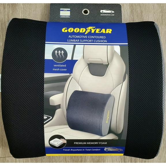 GOODYEAR Automotive Contoured Lumbar Support Cushion Black+Grey