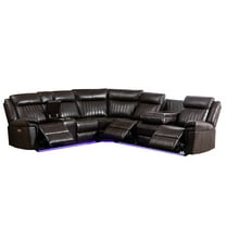 GOOEEN 6-Seater Electric Recliner Sofa Modern Faux Leather Living Room Set Brown