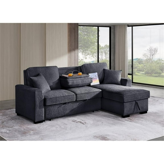 GOOEEN Chenille Pull Out Sofa Bed Modern L-Shaped Sleeper Sofa Gray
