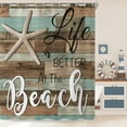 thumbnail image 1 of GOOESING Beach Shower Curtain, Beach Themed Starfish Rustic Wooded Bathroom Curtain Waterproof Washable with 12 Hooks, 1 of 6