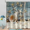 thumbnail image 1 of GOOESING Beach Shower Curtain, Seashell Starfish Beach Theme Teal Blue Wood Bathroom Curtain Waterproof Washable with Hooks, 1 of 6