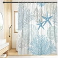 thumbnail image 1 of GOOESING Nautical Shower Curtain, Ocean Creatures Starfish Seashell Coral Washable with Hooks,84x72 in Blue Starfish Coral, 1 of 6