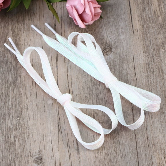 GOOHOCHY 1.1m Flat Glitter ShoeLaces Colored Flat Shoestring Bootlaces for Shoes Sneakers (White)