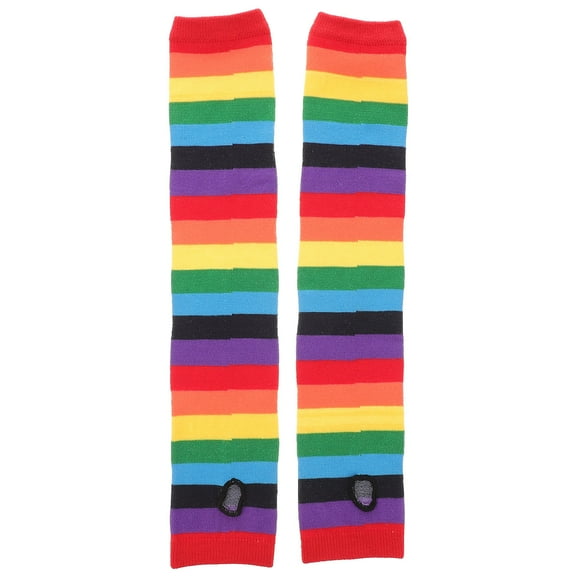 GOOHOCHY 1 Pair Arms UV Sleeves for Kids Multi-colored Rainbow Stripes Cooling for Golfing