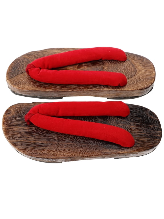 GOOHOCHY Men's Red Wooden Clog Sandals, Comfortable Japanese Style Non-Round Toe - Footwear, 1 Pair