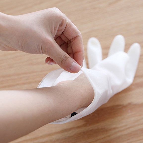 GOOHOCHY 1 Pair Reusable Translucent Kitchen Cleaning Gloves Household Waterproof Protective Dishwashing Gloves (Size Random Pattern)