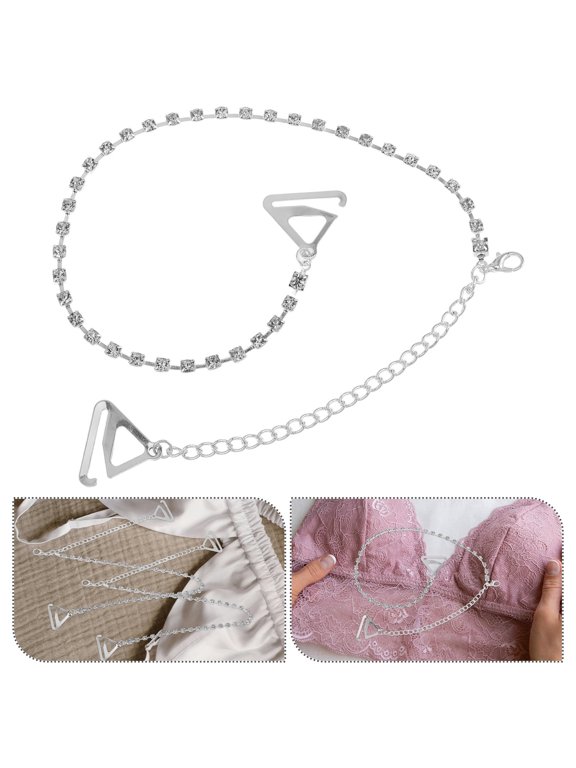 1 Pair Women Bra Chain Straps with Decorative Rhinestones, Elegant Chains for Bras, Dress Accessories
