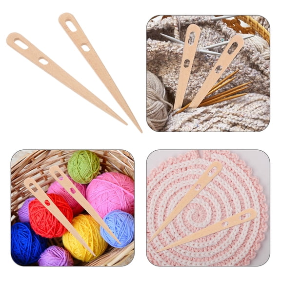 GOOHOCHY 1 Pair Wooden Knitting Needles Set With Large Eye Hand Knitting Tool Tapestry Weaving Tools Diy Handcraft Supplies For Beginners