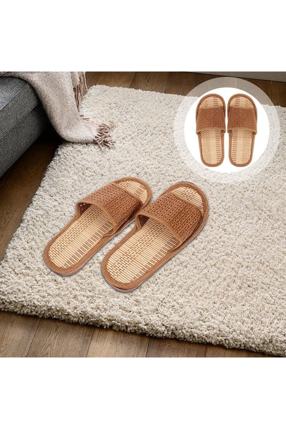 1 Pair Woven House Slippers Rattan Tpr Home Use Beach Use Apricot
