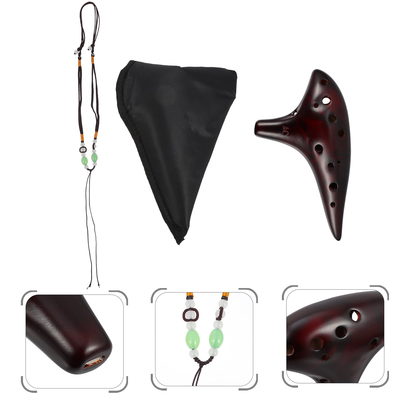 HINTRMENT 1Set Portable Brown Ceramic Ocarina Music Instrument Gift for Beginners