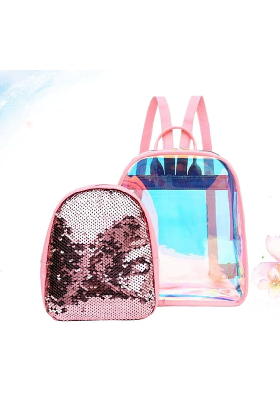 Transparent PVC Backpack with Sequin Detail, Casual Shoulder Bag and Satchel for Daily Use and Travel