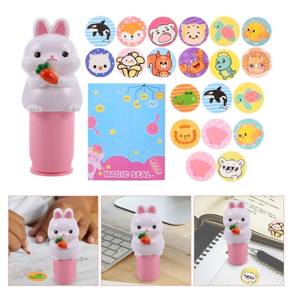 GOOHOCHY Kids Sticker Stamp Toy Set, Bunny Shaped Cartoon Stamper for Crafts, Scrapbooking, and Reward Activities