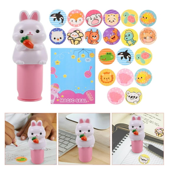 GOOHOCHY 1 Set Cute Kids Sticker Stamp Toy Waterproof Bunny Shaped Cartoon Sticker Stamper Toy for DIY Crafts Scrapbooking Rewarding