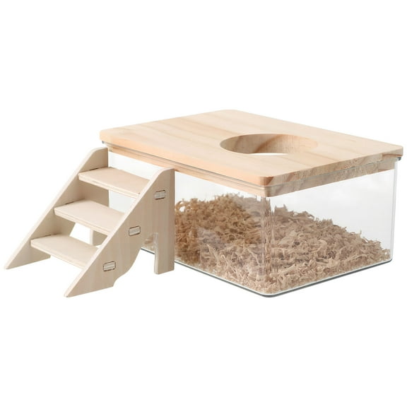 GOOHOCHY 1 Set Hamster Dust Bath Box Dust Bath Container Hamster Bathtub With Ladder Transparent Pet Litter Box For Small Animals