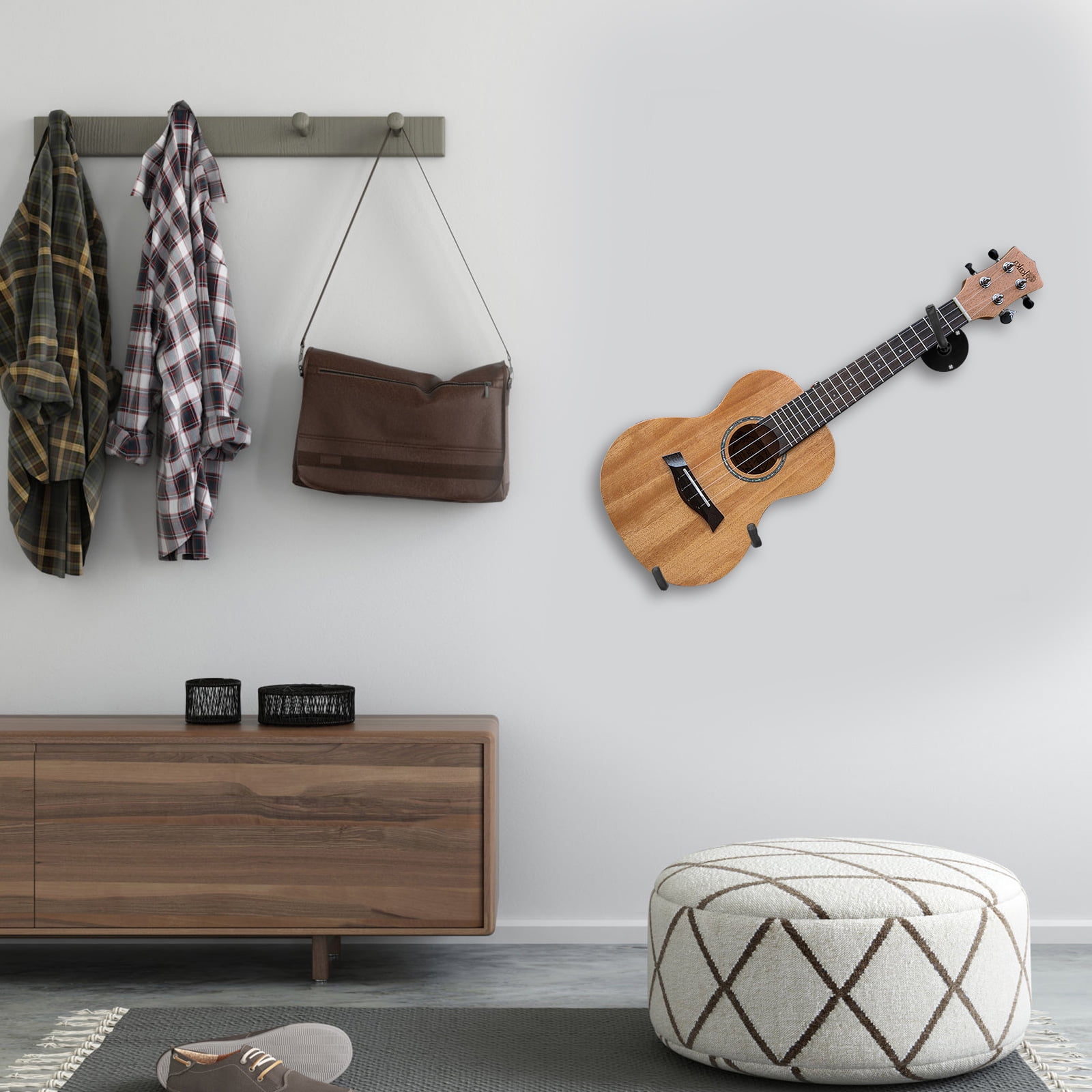 Mobutofu 1Set Black Metal Horizontal Guitar Wall Mount Holder for Bass Ukulele with Screw Set