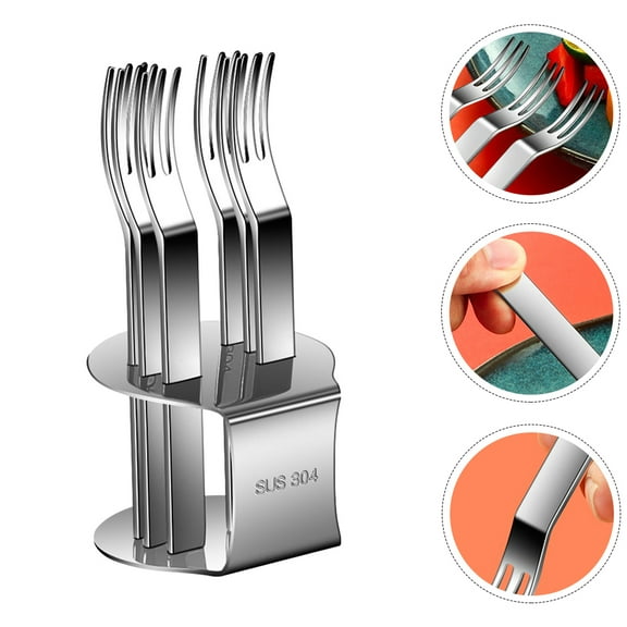 GOOHOCHY 1 Set Stainless Steel Fruit Forks Fruit Appetizer Picks Dessert Forks with Rack (Silver)