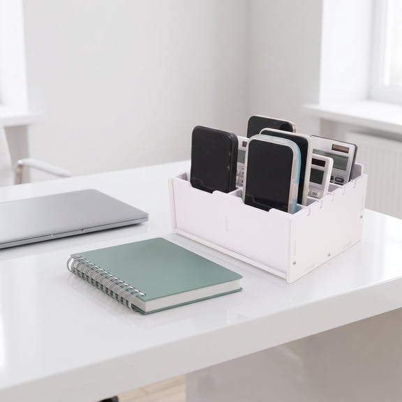 Mobutofu White Wooden Multi-Grid Phone Storage Box for Home and Office