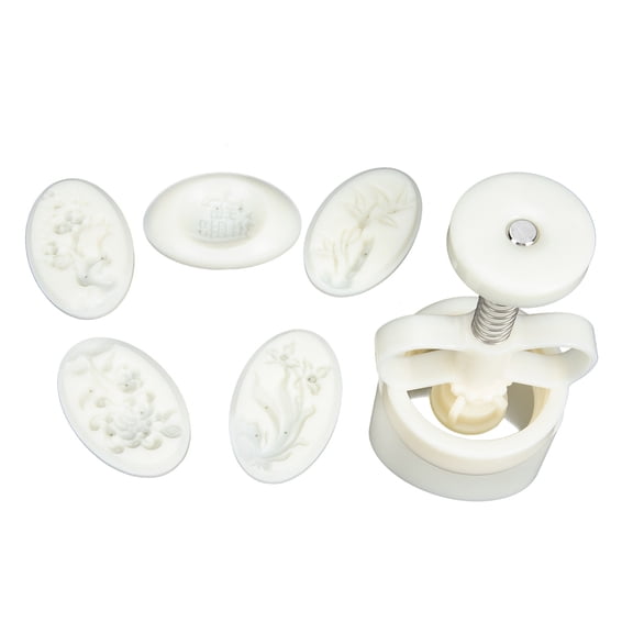 ADDHAT 1Set White Plastic Hand Press Moon Cake Mold for Baking Lovely Cantonese Style Moon Cake Maker