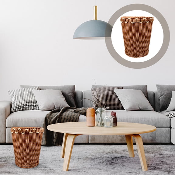 HONMEET Brown Handwoven Round Rattan Storage Basket, Imitation Wicker Organizer for Home, 1 Set