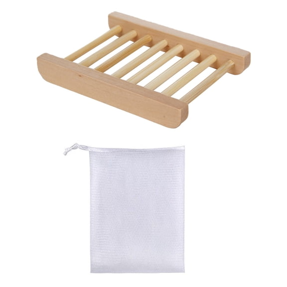 Mobutofu 1Set Soap Ravk Wooden Soap Rack with Bubble Making Net for Foam and Quick Drying in Assorted Colors