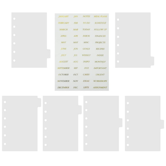 GOOHOCHY 1 Set of Binder Dividers Transparent Binder Pages Dividers 6rings Binder Dividers with Gold Stamping Stickers