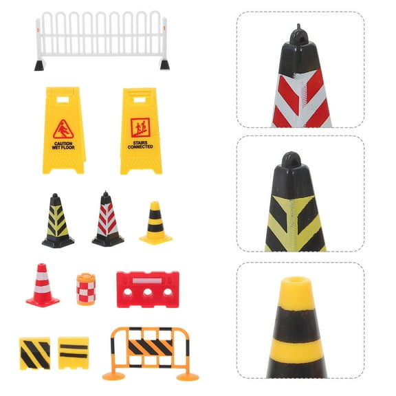 GOOHOCHY 1 Set of Traffic Road Blocks Mini Models Road Street Sign Traffic Sign Barricade Toys