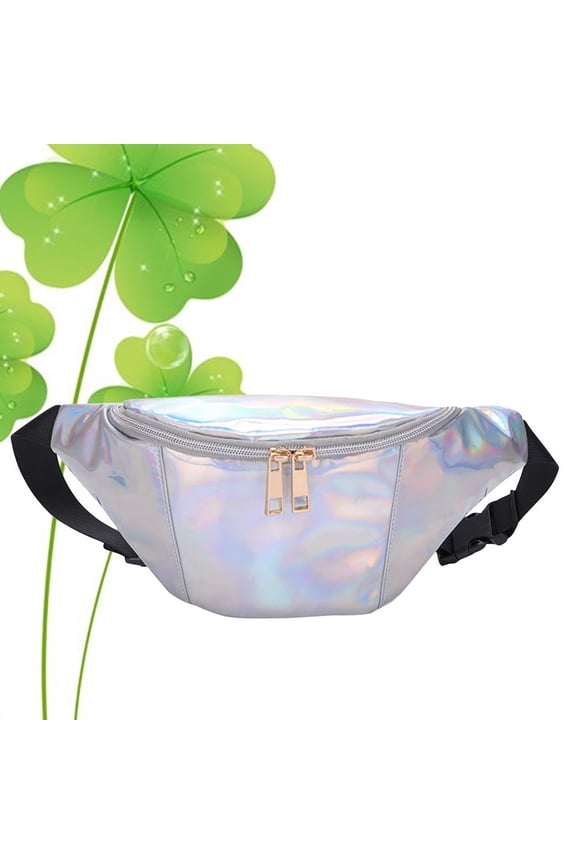 10 Inches Fashion All- Holographic Shinning Fanny Pack Waist Packs for Women Girls (Silver)