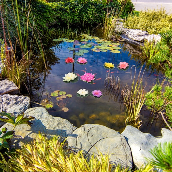 Mobutofu 10Pcs Artificial Eva Floating Lotus Flowers Realistic Pool Flower Decorations