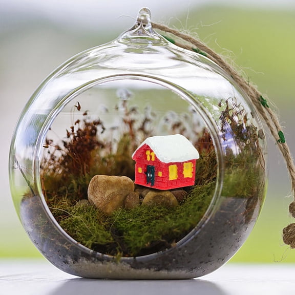 GOOHOCHY 10-Piece Christmas Miniature House Ornaments Set, Indoor Holiday Decorations in Red for Tree and Home