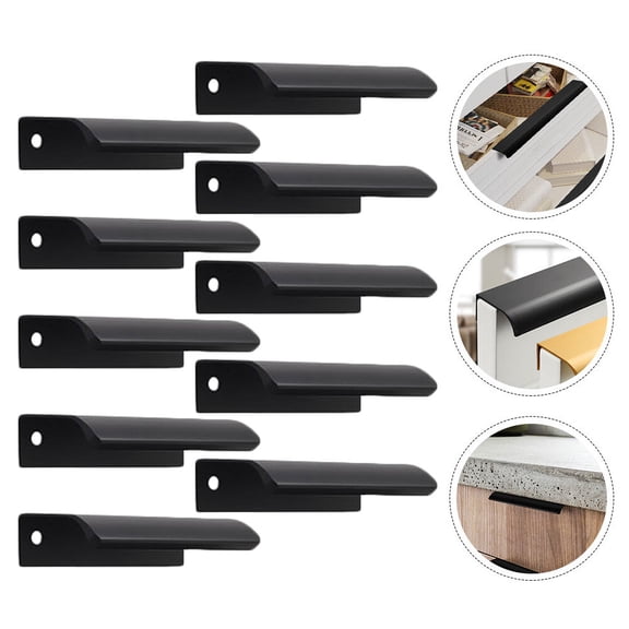 GOOHOCHY  10 Pcs Concealed Finger Pull Handle Black Invisible Aluminum