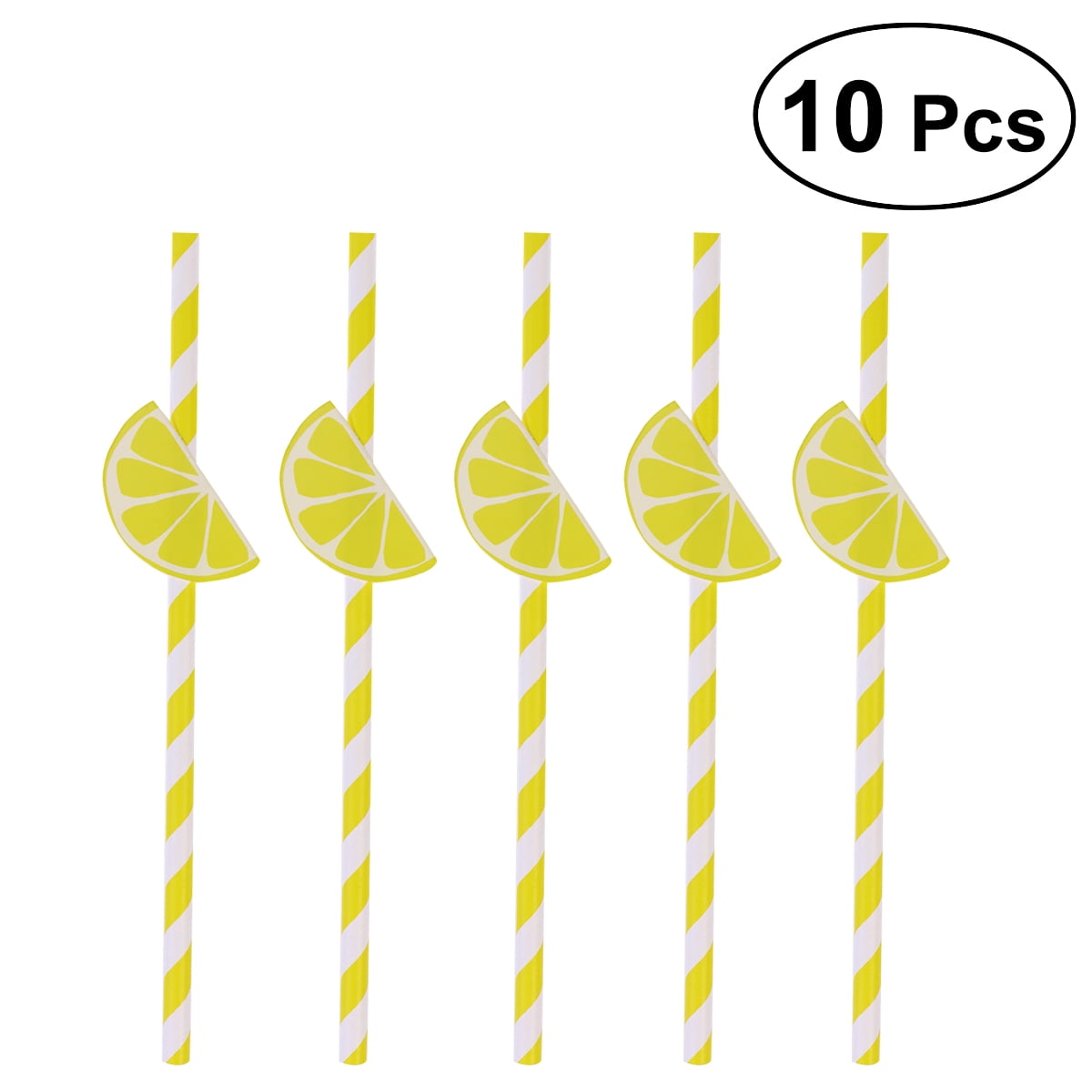 GOOHOCHY 10 Pcs Hawaiian Party Paper Straws Decorative Drinking Straws Luau Party Table Decor BBQ Hawaiian Theme Decoration Lemon (Yellow)