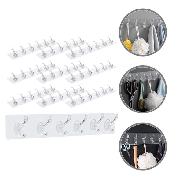 GOOHOCHY  10 Pcs Kitchen Hooks Wall-mounted Clothes Hanging Rack Transparent