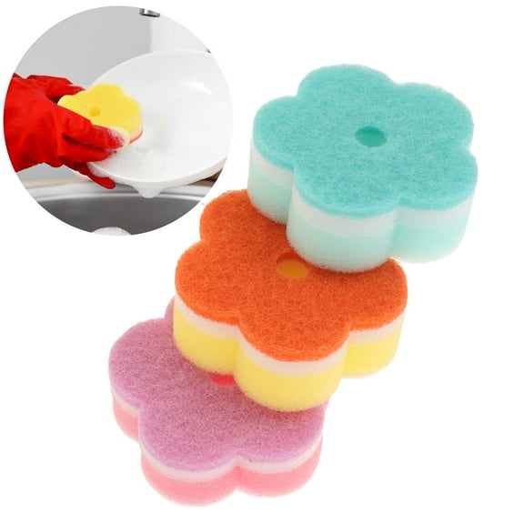 GOOHOCHY 10 Pcs Nanometer Cleaning Dishcloth Sponge Scouring Pad Pot Scrubber Dish Brush for Kitchen (Five Finger Flower, In Bulk)