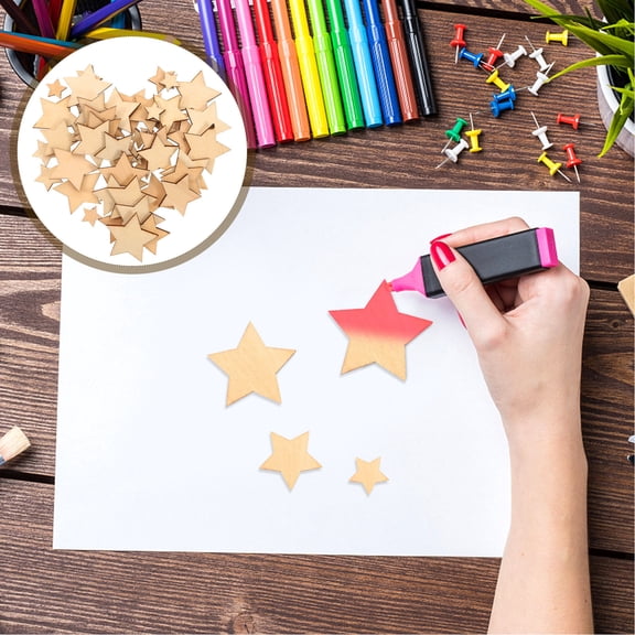 GOOHOCHY Star Decor Wooden Stars Cutout Discs Wood 100PCS For Patchwork