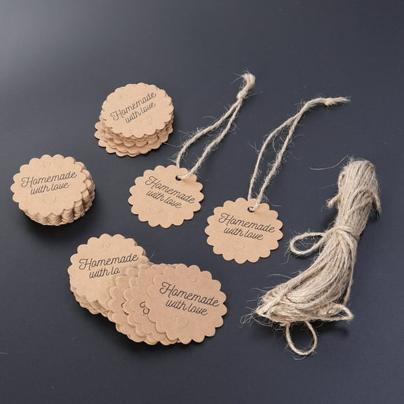 GOOHOCHY 100 Pcs Tag Labels Kraft Paper Hang Handmade with Love Tags