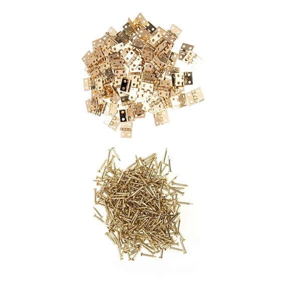 GOOHOCHY  100 Pcs Tiny Hinges for Craft Projects Boxes Cabinet Golden