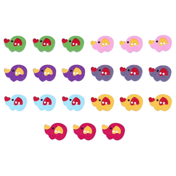 GOOHOCHY 100pcs Cartoon Wooden Elephant Buttons Wood Fasteners DIY Sewing Accessories