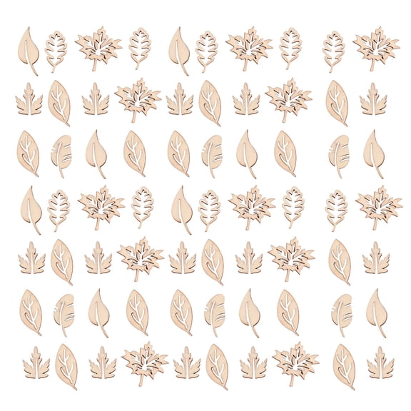 GOOHOCHY 100pcs DIY Wood Crafts Creative Leaves Shape Wood Pieces Adornment Mixed Style